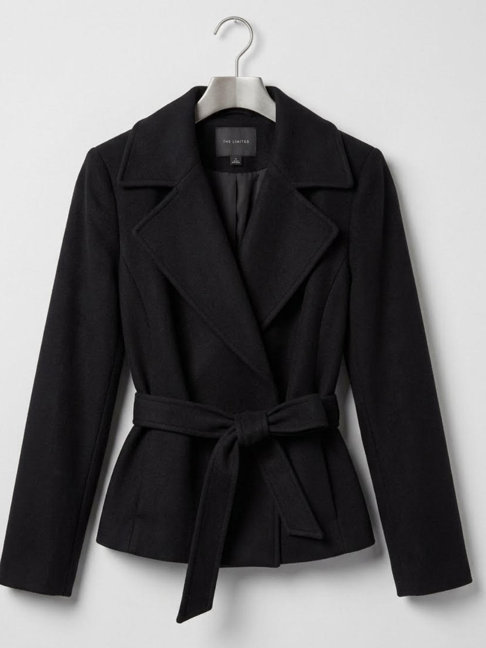 The Limited Black Belted wool/Cashmere Coat with tie - fall fashion - size M/L